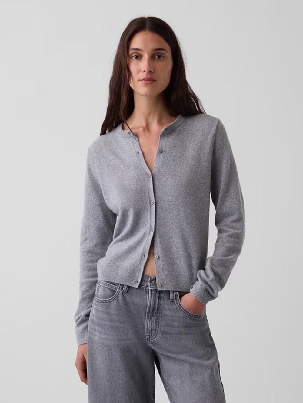 GAP CashSoft Crop Cardigan Womens Size Large sweater Heather grey soft layering